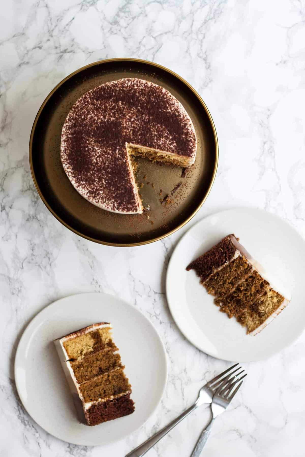 Tiramisu Layer Cake with Ombre Mascarpone Frosting - this decadent tiramisu cake is perfect for coffee addicts - it's light and flavourful and is an ideal birthday cake! | eatloveeats.com