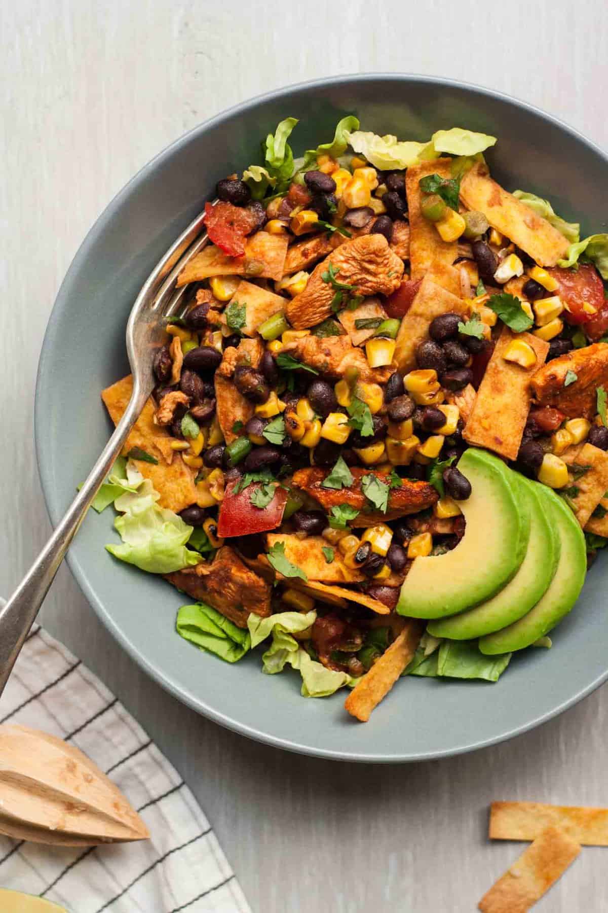 Chicken Tostada Salad - this Mexican inspired salad is packed full of smoky, tangy flavour and incredible texture | eatloveeats.com