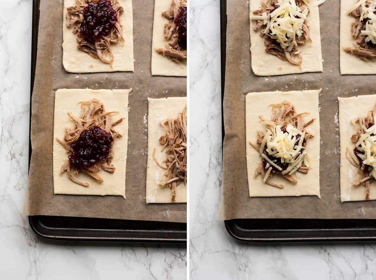 Preparation of turkey pastries before getting pastry lid on top.