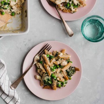 Chicken Pasta Bake with Feta and Peas