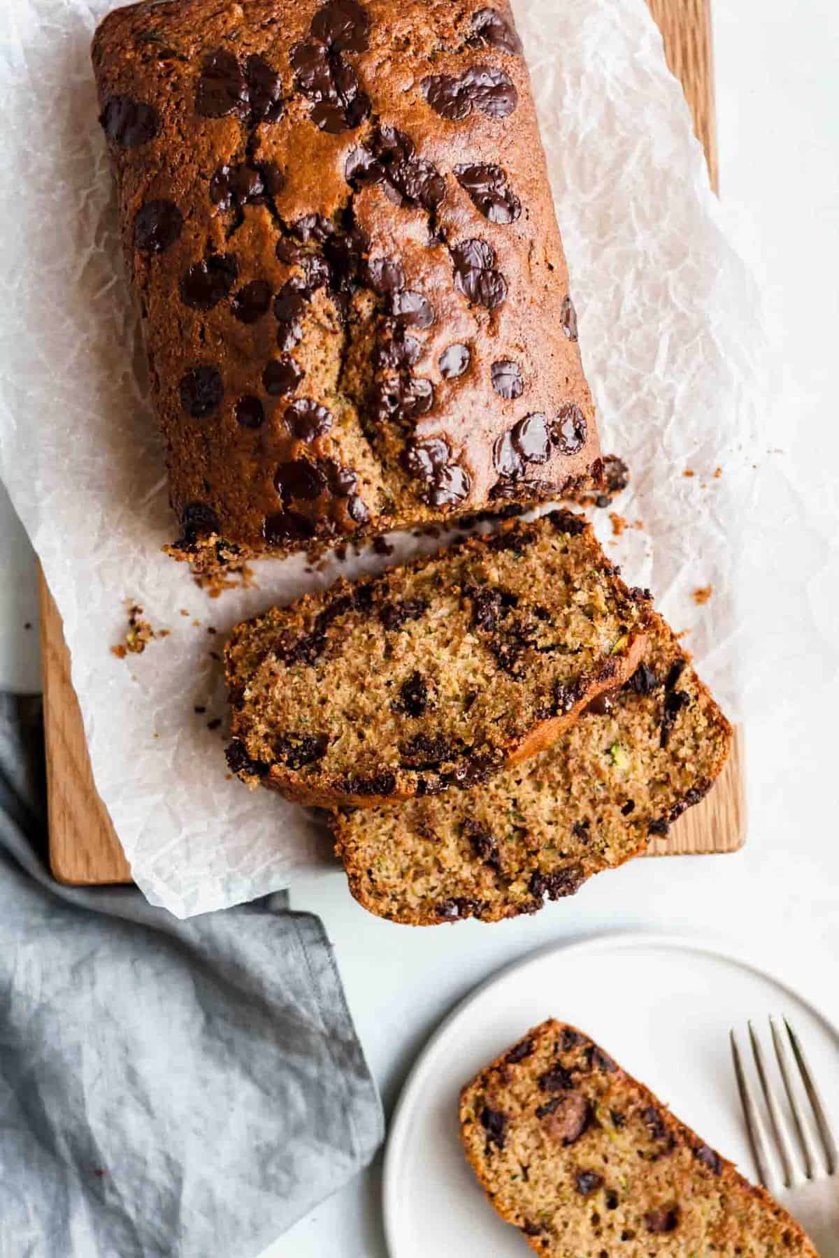 Chocolate Chip Zucchini Bread sliced up 