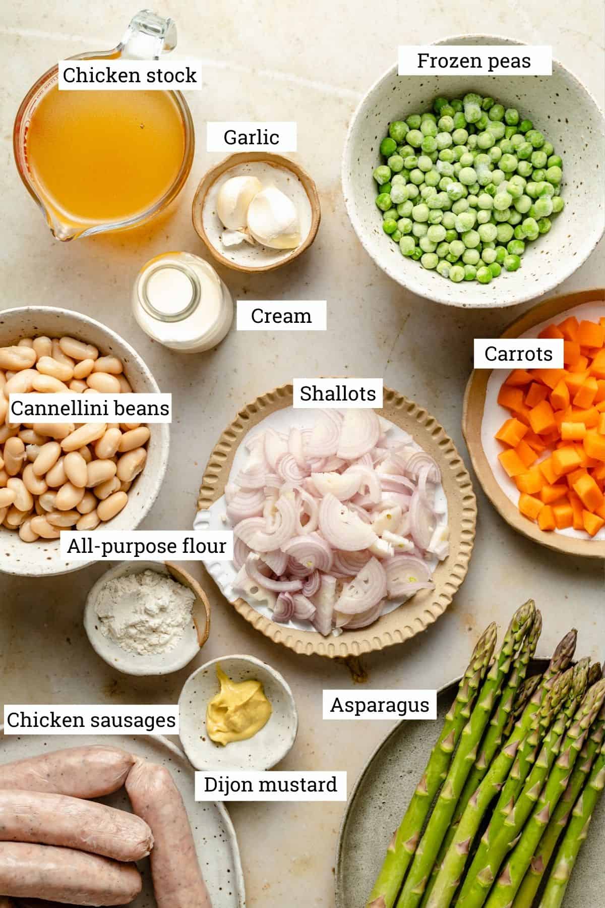ingredients needed for creamy chicken sausage skillet.