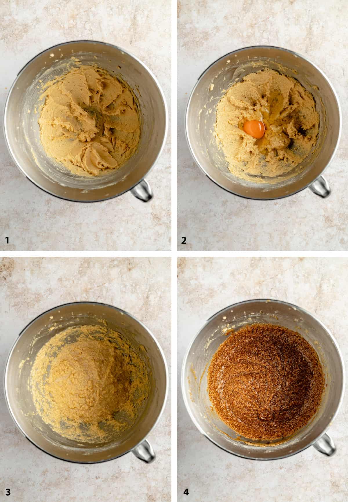 process collage of making the pumpkin gingerbread batter showing the mixture at different stages.