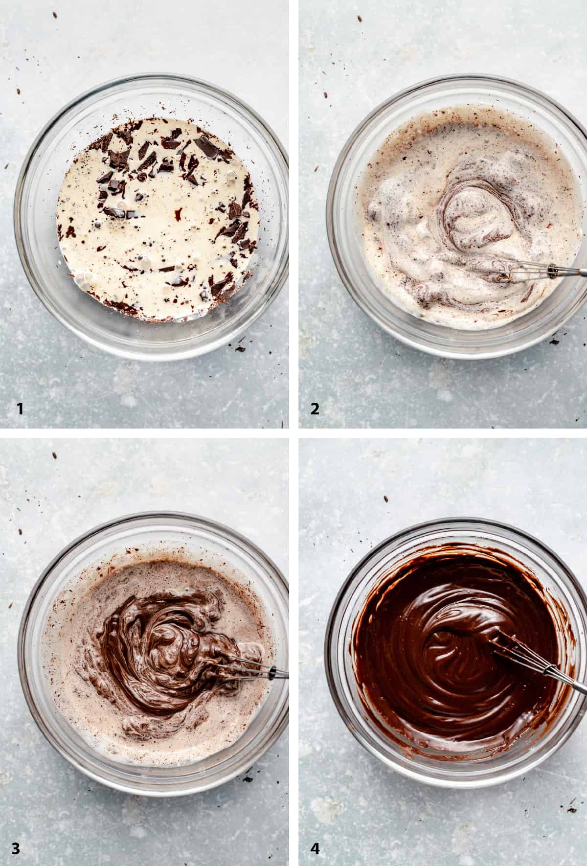 a series of photos showing how to make ganache and then how to make hot chocolate with the ganache.