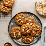 Oatmeal Cookies on a plate with biscoff and oats to the side