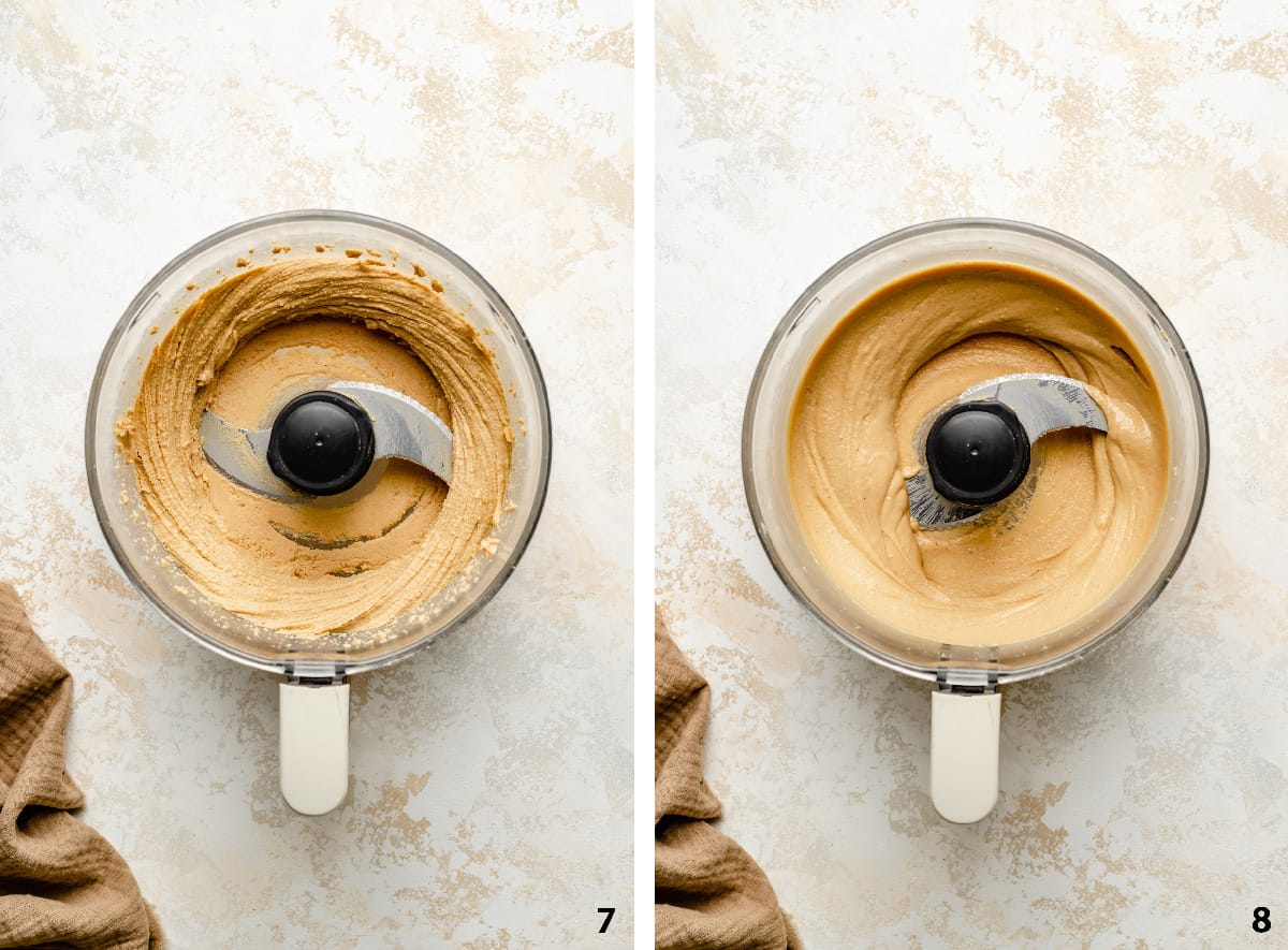 Process steps of final stages of making cashew butter creamy.