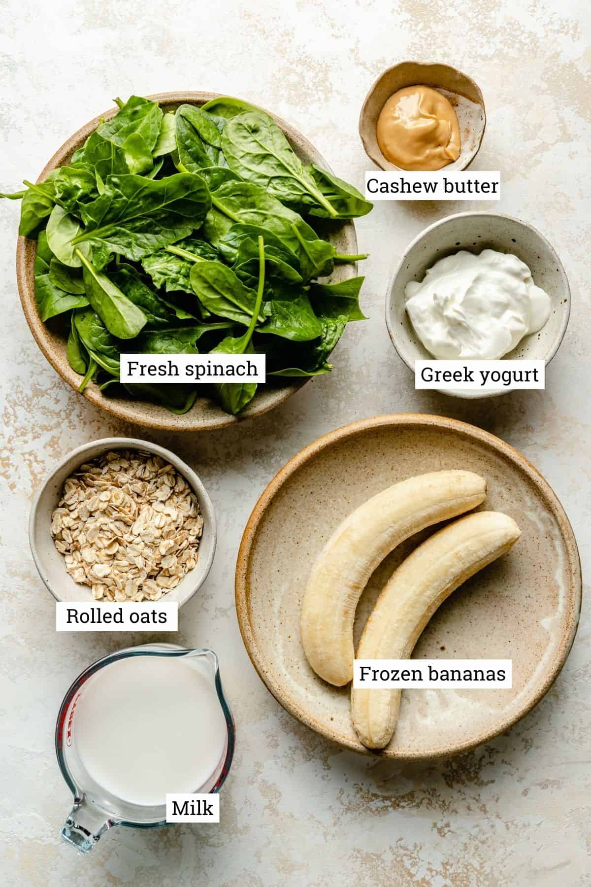 Ingredients for a smoothie with labels on.