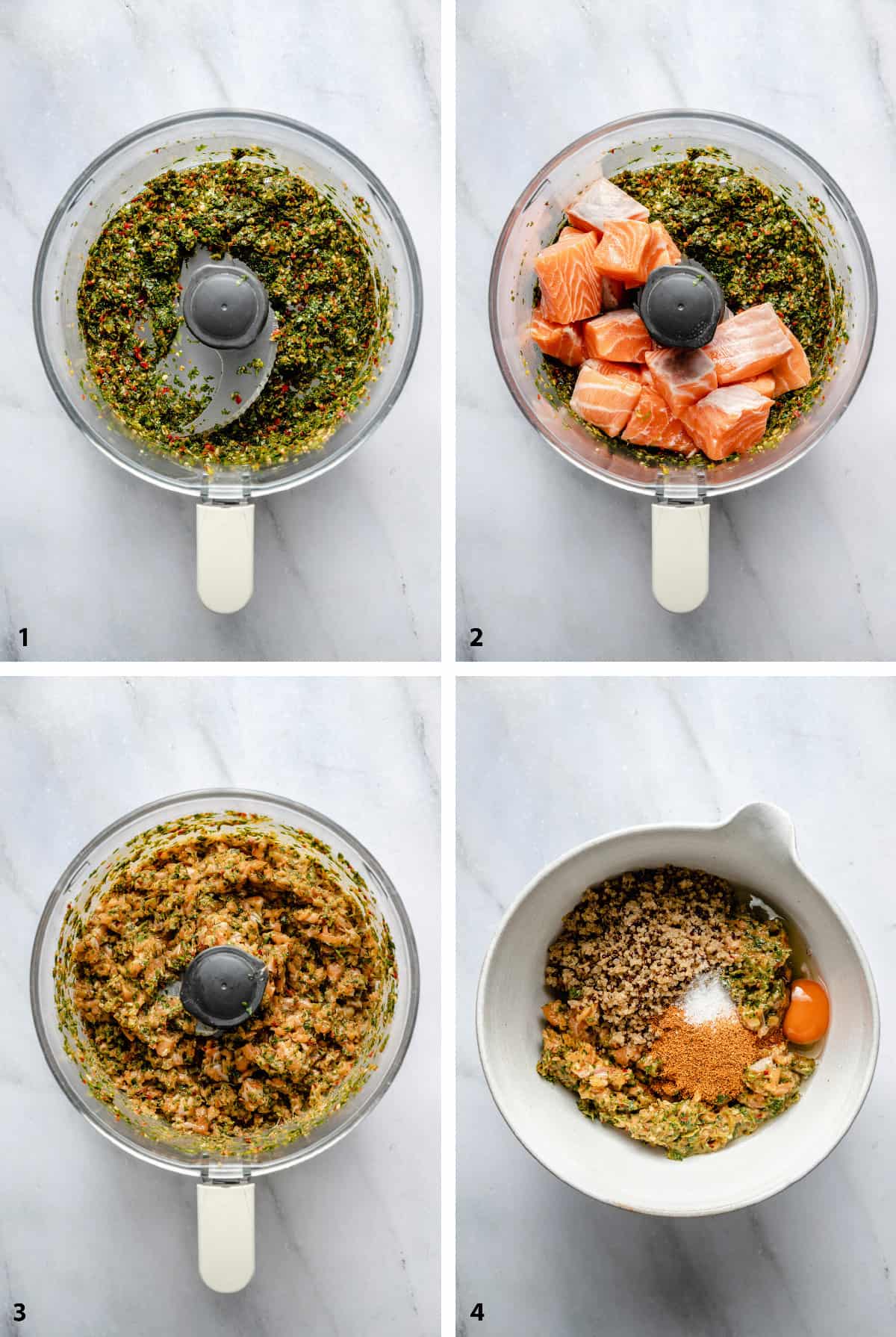 Process steps of creating the salmon slider mix.