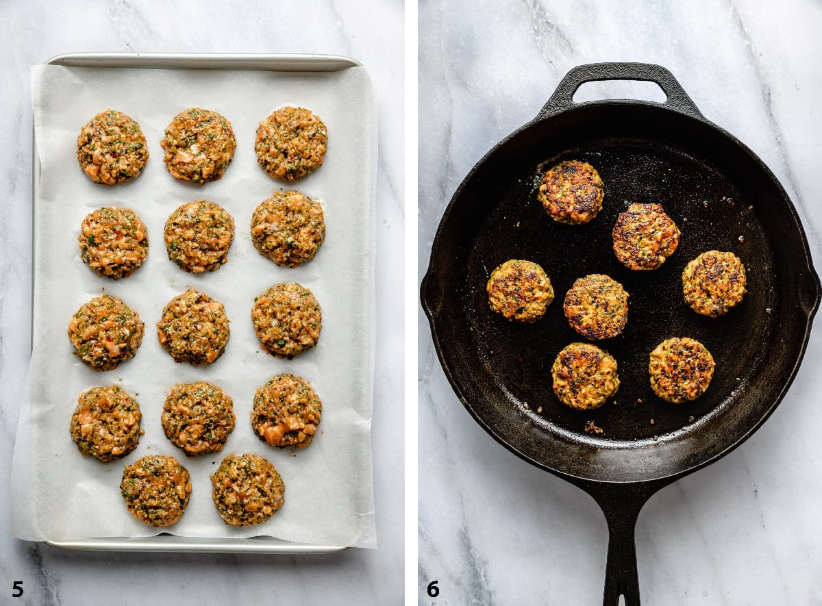 Pre and post cooking the salmon sliders.