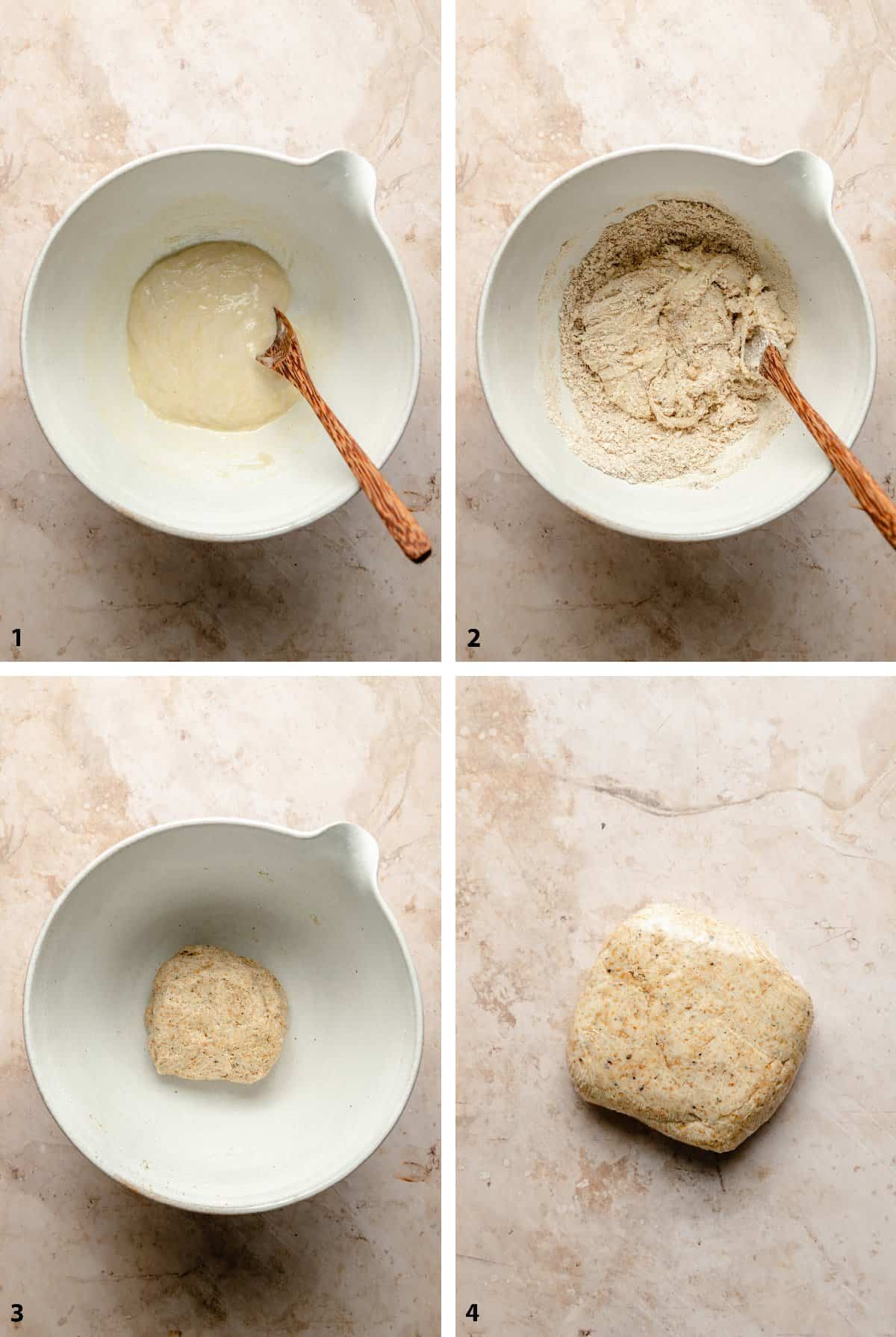 Process steps showing the steps of making the cracker dough.