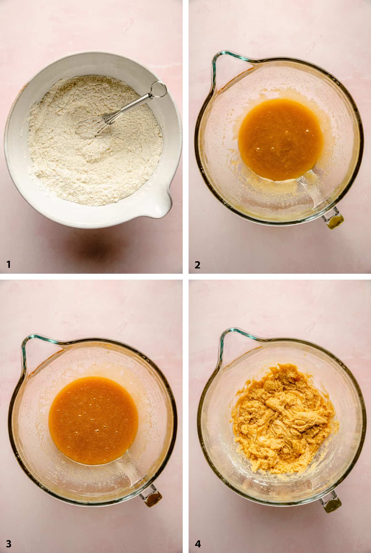 Process of creating the cookie dough in a mixing bowl.